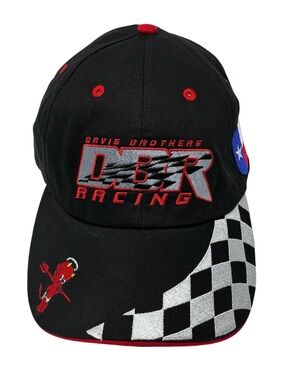 Davis Brothers Racing Hat Cap Strap Back Mens One Size Black Checkered Flag Auto